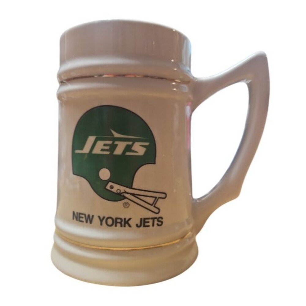 New York Jets Vintage NFL Football Helmet Ceramic Beer Stein Mug Gold Trim